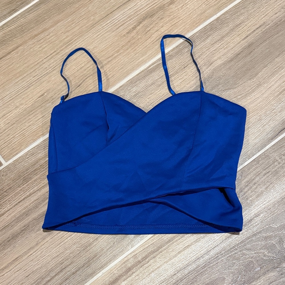 Blue Spaghetti Strap Crop Top